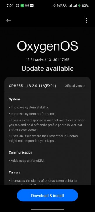 سجل تغييرات تحديث OnePlus Open OxygenOS 13.2.0.116